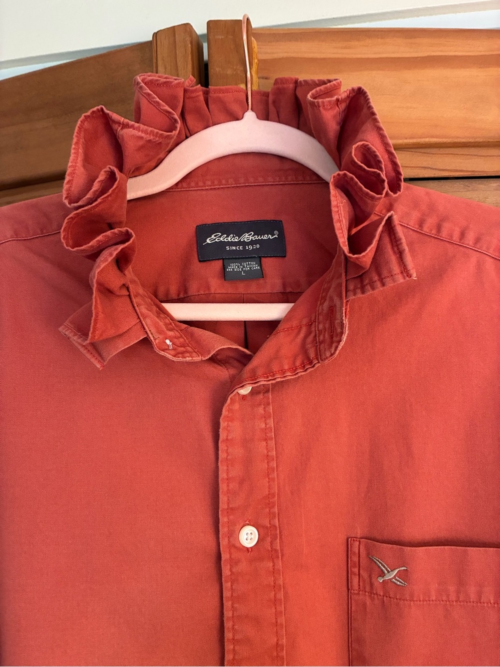 Eddie Bauer Rust Ruffle-Collar Button-Down Shirt - Picture 7 of 7